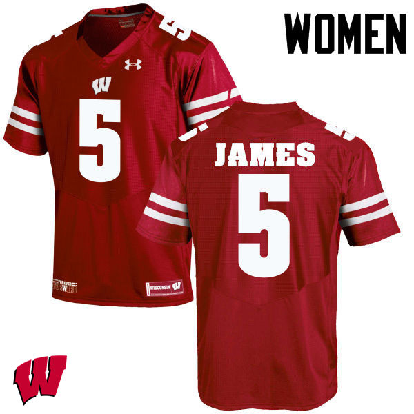 Women Wisconsin Badgers #5 Chris James College Football Jerseys-Red - Click Image to Close